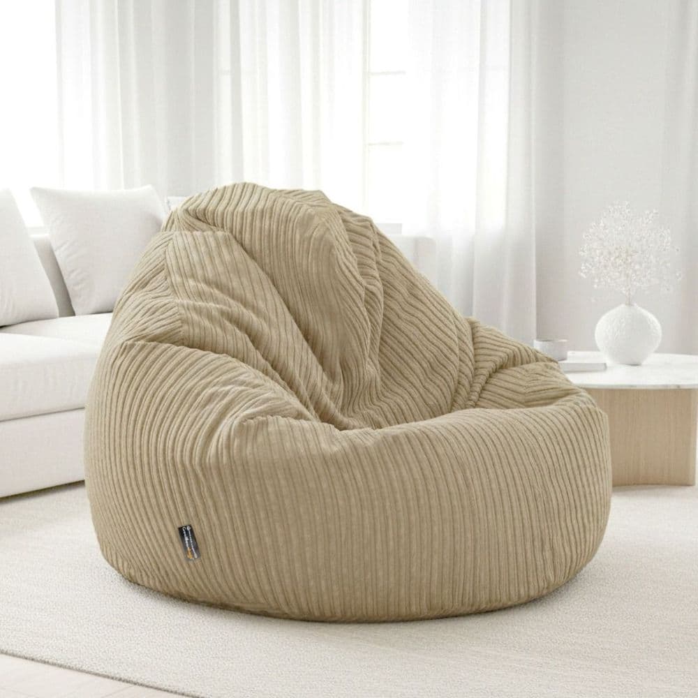 Corduroy bean bag chair in a living room