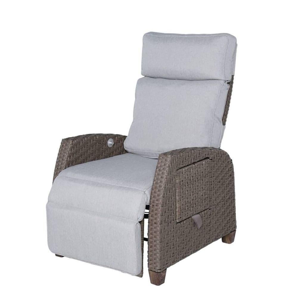 All-weather wicker reclining chair with cushions, indoor/outdoor use