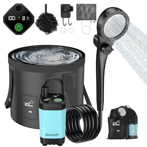 Portable Camping Shower (6000mAh) with 5-Gallon Bucket