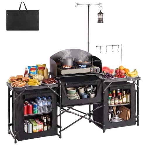 VEVOR Folding Camping Kitchen Table with Windscreen